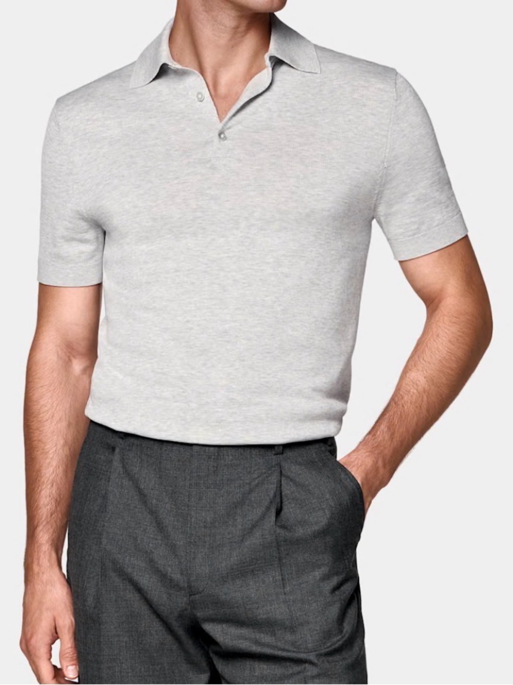 Suit Supply Men's Light Gray Short-Sleeve Polo Knit Shirt